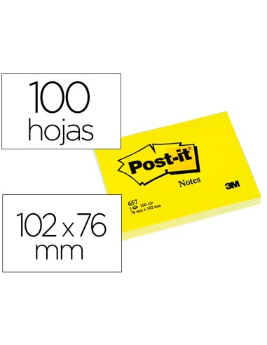 Bloc de notas adhesivas quita y pon post it 76x102 mm con 100 hojas 657