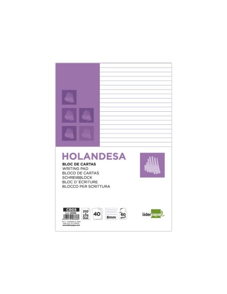 Bloc de cartas liderpapel rayado horizontal holandesa 40 hojas 60g m2 Bloc de cartas liderpapel rayado horizontal holandesa 40 hojas 60g m2