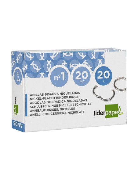 Anilla bisagra liderpapel niquelada n1 diametro 20 mm caja de 20 unidades