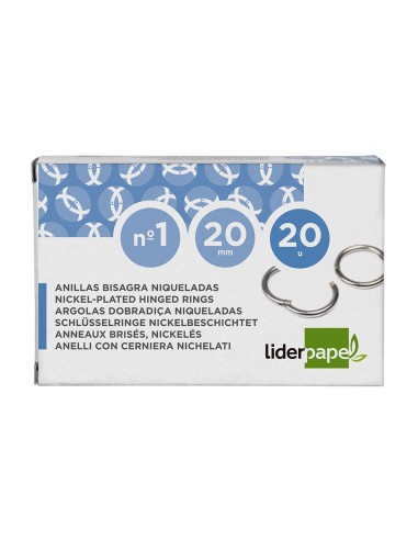 Anilla bisagra liderpapel niquelada n1 diametro 20 mm caja de 20 unidades