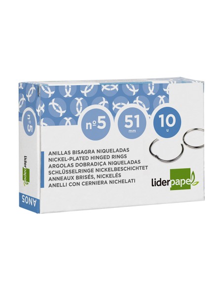 Anilla bisagra liderpapel niquelada n5 diametro 51 mm caja de 10 unidades