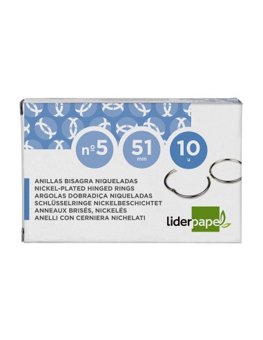 Anilla bisagra liderpapel niquelada n5 diametro 51 mm caja de 10 unidades