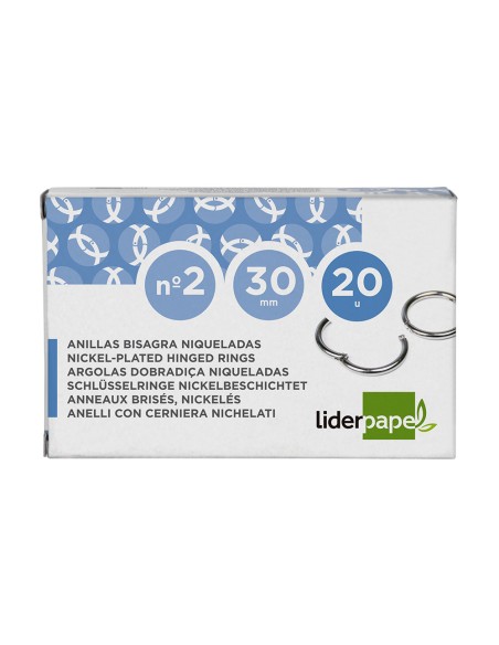 Anilla bisagra liderpapel niquelada n2 diametro 30 mm caja de 20 unidades