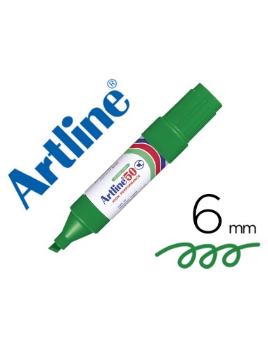 Rotulador artline marcador permanente ek 50 verde punta biselada 6 mm papel metal y cristal