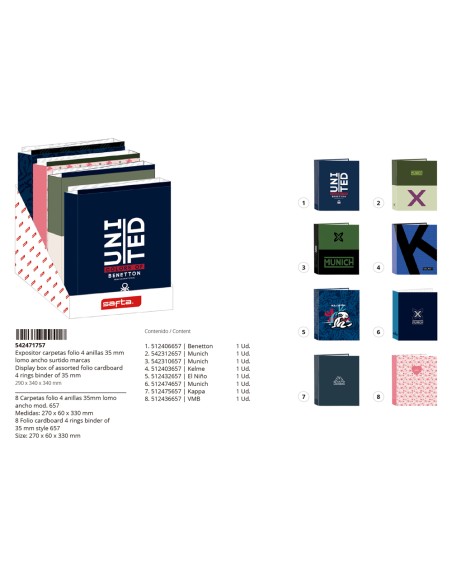 Expositor carpeta safta carton folio 4 anillas lomo ancho 340x290x340 mm