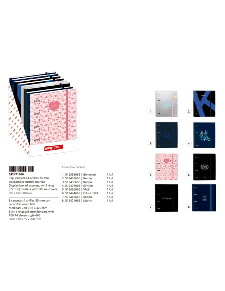 Expositor carpeta con recambio safta din a4 tapa forrada 100 h 60 gr cuadro 5 mm con goma y 5 separadores