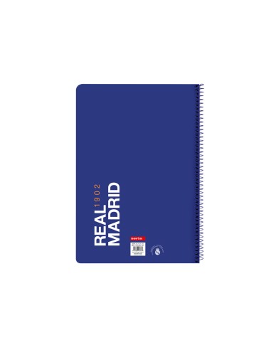 Cuaderno espiral safta folio 80 h 60 gr cuadro 4 mm tapa extradura real madrid 1 equipacion 21 22