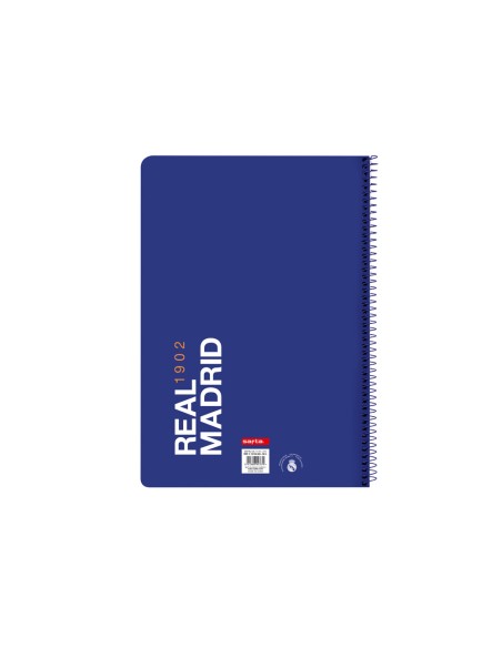 Cuaderno espiral safta folio 80 h 60 gr cuadro 4 mm tapa extradura real madrid 1 equipacion 21 22
