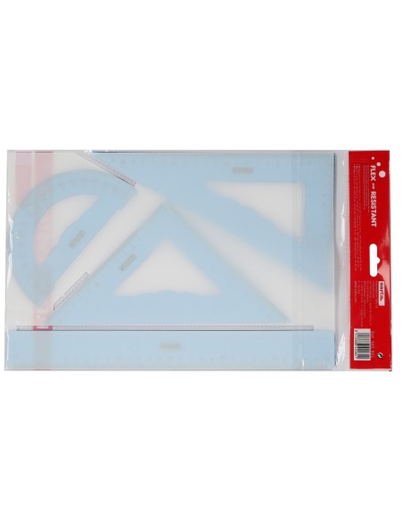 Juego escuadra cartabon regla safta flexible surtido de 3 colores