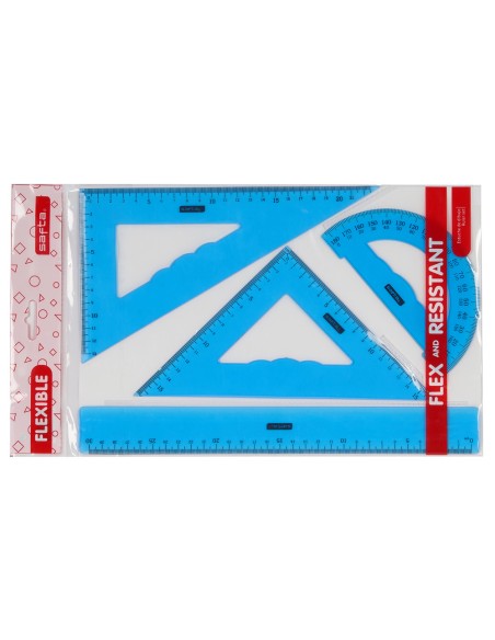 Juego escuadra cartabon regla safta flexible surtido de 3 colores