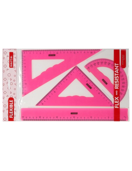 Juego escuadra cartabon regla safta flexible surtido de 3 colores