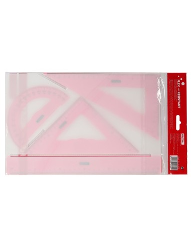 Juego escuadra cartabon regla safta flexible surtido de 3 colores
