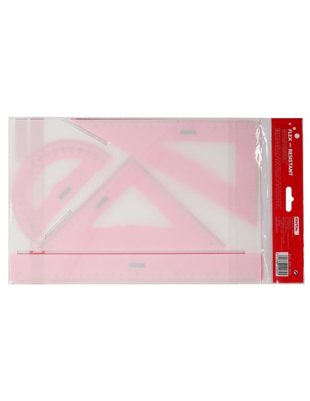 Juego escuadra cartabon regla safta flexible surtido de 3 colores