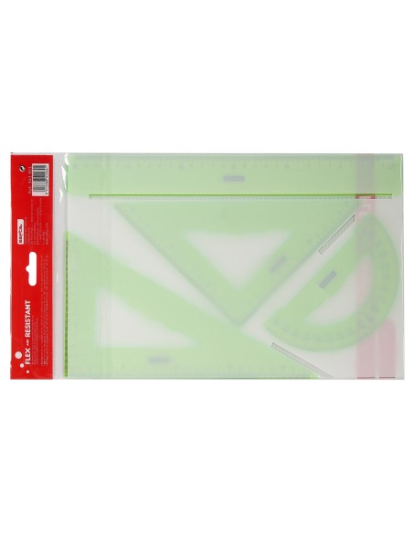 Juego escuadra cartabon regla safta flexible surtido de 3 colores