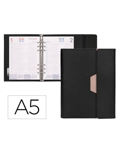 Agenda encuadernada liderpapel nero a5 2025 dia pagina negro papel 70 gr