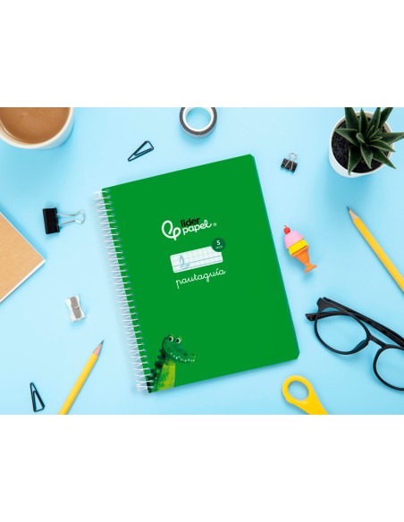 Cuaderno espiral liderpapel di n a5 pautaguia tapa blanda 40h 75 gr cuadro pautado 5mm color verde