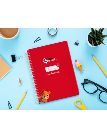 Cuaderno espiral liderpapel di n a5 pautaguia tapa blanda 40h 75 gr cuadro pautado 5mm color rojo