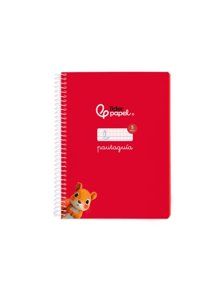 Cuaderno espiral liderpapel di n a5 pautaguia tapa blanda 40h 75 gr cuadro pautado 5mm color rojo
