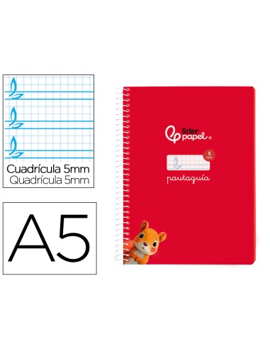 Cuaderno espiral liderpapel di n a5 pautaguia tapa blanda 40h 75 gr cuadro pautado 5mm color rojo