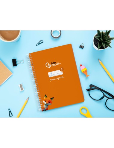 Cuaderno espiral liderpapel di n a5 pautaguia tapa blanda 40h 75 gr cuadro pautado 5mm color naranja