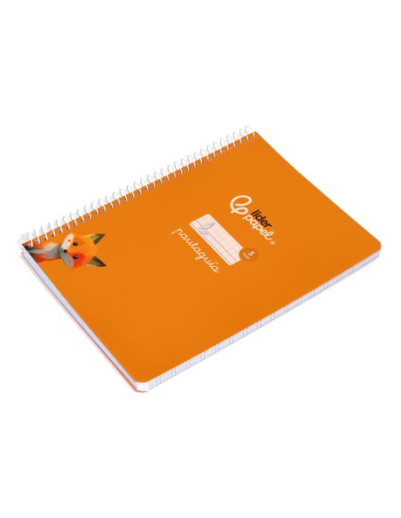 Cuaderno espiral liderpapel di n a5 pautaguia tapa blanda 40h 75 gr cuadro pautado 5mm color naranja