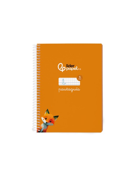 Cuaderno espiral liderpapel di n a5 pautaguia tapa blanda 40h 75 gr cuadro pautado 5mm color naranja