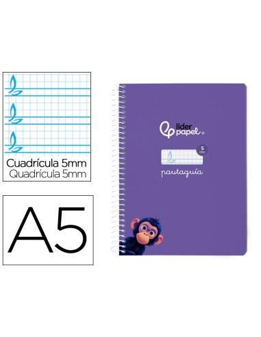 Cuaderno espiral liderpapel di n a5 pautaguia tapa blanda 40h 75 gr cuadro pautado 5mm color lila