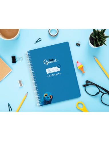 Cuaderno espiral liderpapel di n a5 pautaguia tapa blanda 40h 75 gr cuadro pautado 5mm color azul
