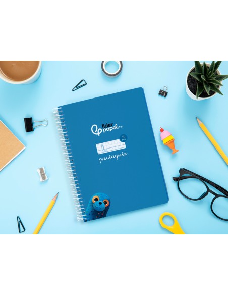 Cuaderno espiral liderpapel di n a5 pautaguia tapa blanda 40h 75 gr cuadro pautado 5mm color azul