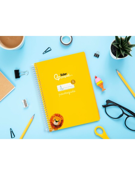 Cuaderno espiral liderpapel di n a5 pautaguia tapa blanda 40h 75 gr cuadro pautado 5mm color amarillo