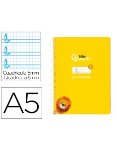 Cuaderno espiral liderpapel di n a5 pautaguia tapa blanda 40h 75 gr cuadro pautado 5mm color amarillo