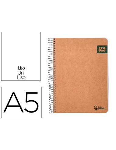 Cuaderno espiral liderpapel a5 tapa cartulina kraft contracolada 120h papel 100 reciclado 80 gr liso