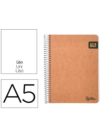 Cuaderno espiral liderpapel a5 tapa cartulina kraft contracolada 120h papel 100 reciclado 80 gr liso