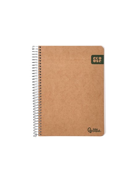 Cuaderno espiral liderpapel a5 tapa cartulina kraft contracolada 120h papel 100 reciclado 80 gr liso