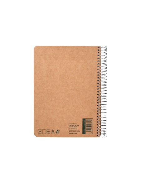 Cuaderno espiral liderpapel a5 tapa cartulina kraft contracolada 120h papel 100 reciclado 80 gr liso