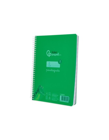Cuaderno espiral liderpapel din a5 pautaguia tapa plastico 80h 90gr cuadro pautado 4mm con margen color verde