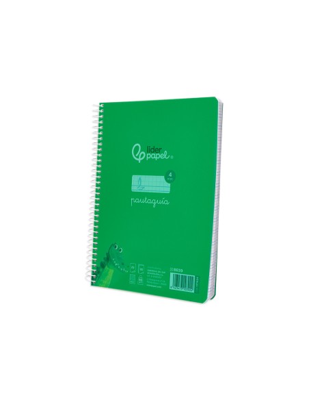 Cuaderno espiral liderpapel din a5 pautaguia tapa plastico 80h 90gr cuadro pautado 4mm con margen color verde