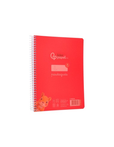 Cuaderno espiral liderpapel din a5 pautaguia tapa plastico 80h 90gr cuadro pautado 4mm con margen color rojo