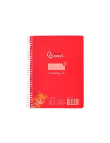 Cuaderno espiral liderpapel din a5 pautaguia tapa plastico 80h 90gr cuadro pautado 4mm con margen color rojo