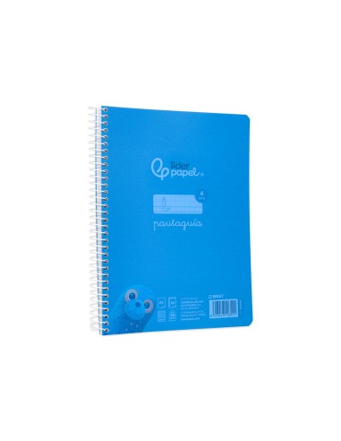 Cuaderno espiral liderpapel din a5 pautaguia tapa plastico 80h 90gr cuadro pautado 4mm con margen color azul