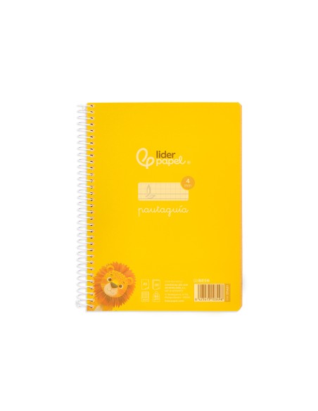 Cuaderno espiral liderpapel din a5 pautaguia tapa plastico 80h 90gr cuadro pautado 4mm con margen color amarillo