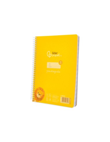 Cuaderno espiral liderpapel din a5 pautaguia tapa plastico 80h 90gr cuadro pautado 4mm con margen color amarillo