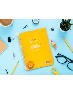 Cuaderno espiral liderpapel din a5 pautaguia tapa plastico 80h 90gr cuadro pautado 4mm con margen color amarillo