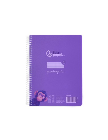 Cuaderno espiral liderpapel din a5 pautaguia tapa plastico 80h 90gr cuadro pautado 3 mm con margen color violeta