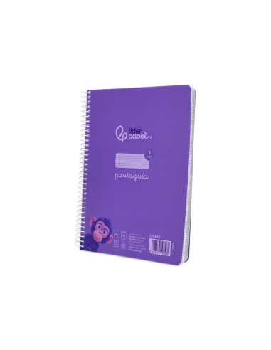 Cuaderno espiral liderpapel din a5 pautaguia tapa plastico 80h 90gr cuadro pautado 3 mm con margen color violeta