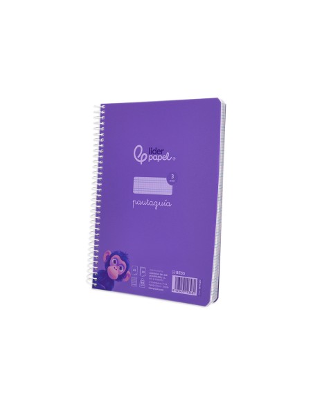 Cuaderno espiral liderpapel din a5 pautaguia tapa plastico 80h 90gr cuadro pautado 3 mm con margen color violeta