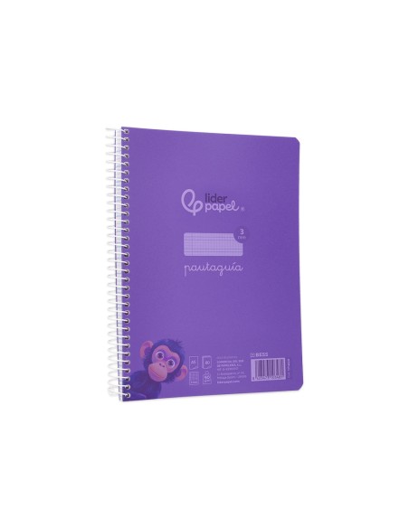 Cuaderno espiral liderpapel din a5 pautaguia tapa plastico 80h 90gr cuadro pautado 3 mm con margen color violeta