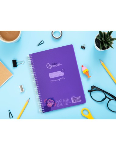 Cuaderno espiral liderpapel din a5 pautaguia tapa plastico 80h 90gr cuadro pautado 3 mm con margen color violeta