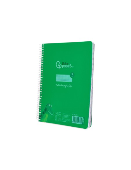 Cuaderno espiral liderpapel din a5 pautaguia tapa plastico 80h 90gr cuadro pautado 3 mm con margen color verde