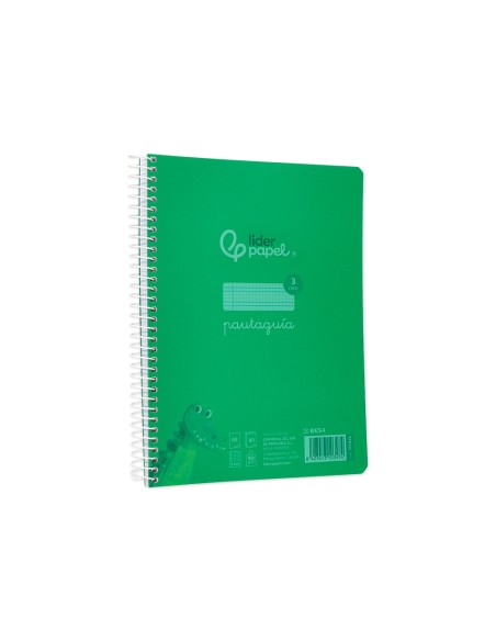 Cuaderno espiral liderpapel din a5 pautaguia tapa plastico 80h 90gr cuadro pautado 3 mm con margen color verde